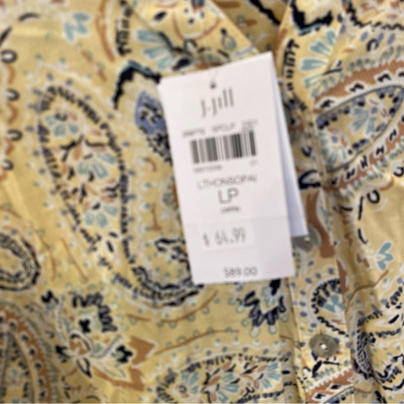 J Jill Boho Paisley Popover Top Butter Yellow Collared Mature Large Petite NWT - Picture 4 of 5